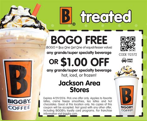 Biggby coffee coupons - In the Meijer parking lot Beckley Rd off of I-94 Exit 97 S Division St Munson Ave near Dunham's At the corner of Middleton Way and Branch Hill-Guinea Pike Warren St near Burns Ave S. Main St Portage Rd and Ames Dr, between West and Austin Lake E Chicago St Monroe Center NW just south of Pearl St NW West River Dr east of Hwy 131 Exit 91 Holland ... 